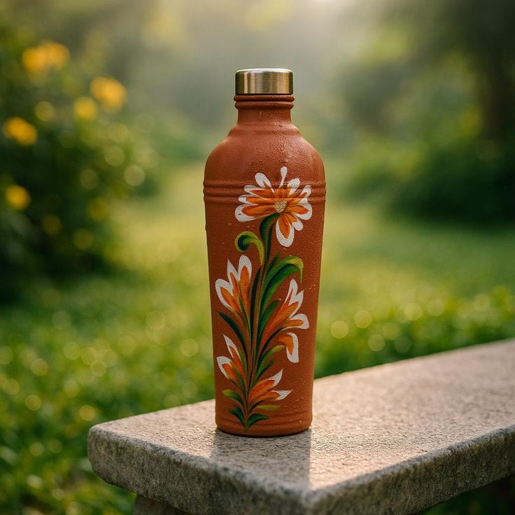 MiracleGarden Clay Water Bottle for Drinking | Mitti Bottle | Reusable & Naturally Cooling 500 ml Clay Bottle (Pack of 1, Multicolor)